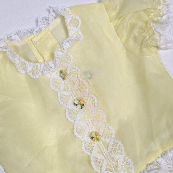 Vtg Panda Party Dress Girls Sz 2T Semi Sheer Yellow Frilly Lace 80s/90s - Picture 2 of 5